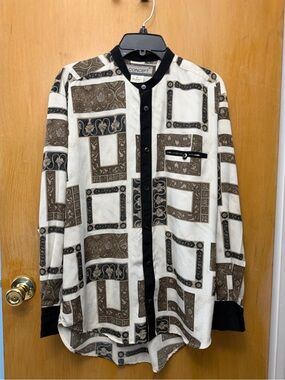 CONCEPT Men's Cream & Brown Patterned dress shirt